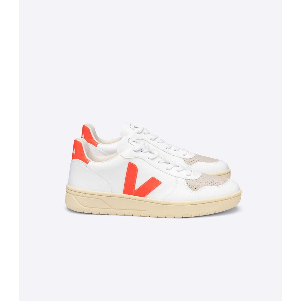 Men\'s Veja V-10 CWL SOLE Sneakers White/Orange | ZA 332LIS